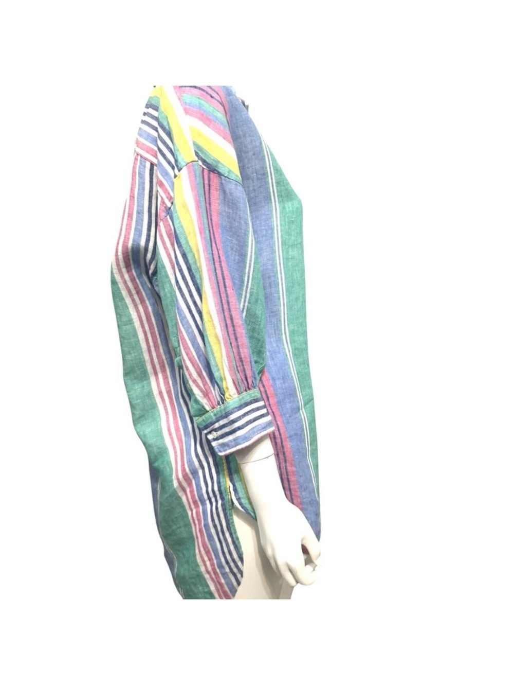 POLO RL Women's M Shirt Pastel Striped Button Up Puff Sleeves 100% Linen Preppy - Picture 5 of 5